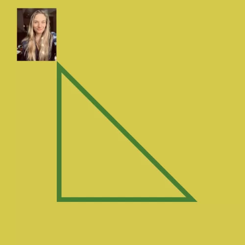 Illustration of a right angle with a picture of mathematician Kate Ertmann at top corner on left