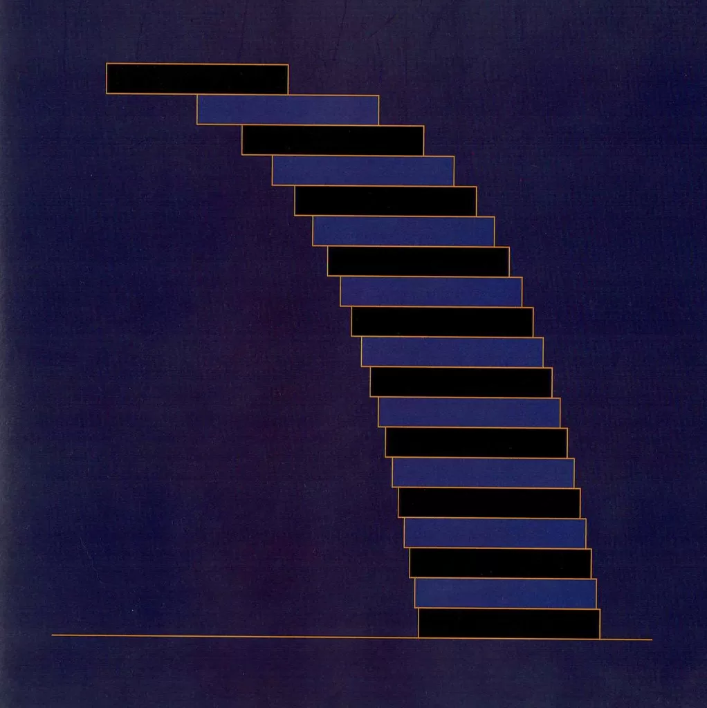 visual representation of harmony using alternating colors of black and purple rectangles in a stack, with the long edges flush with each other and the shorter edges staggered at mathematically precise ratios to each other.